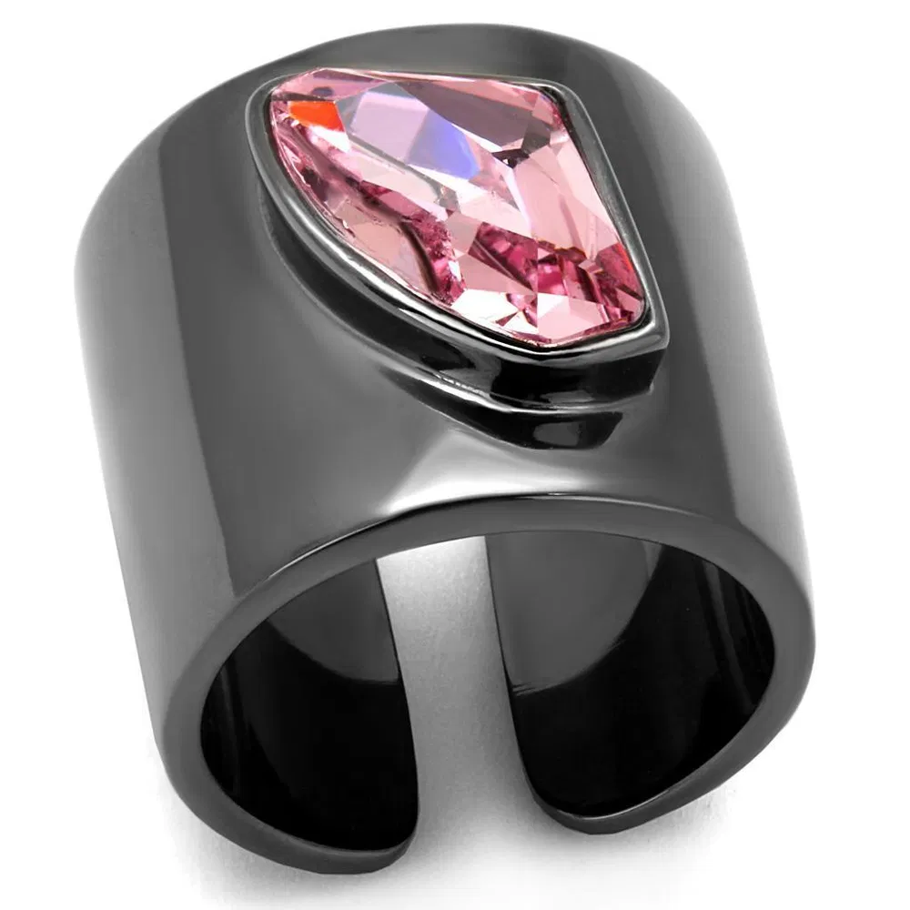 TK2829 - IP Light Black (IP Gun) Stainless Steel Ring with Top Grade Crystal in Light Rose - Grocery