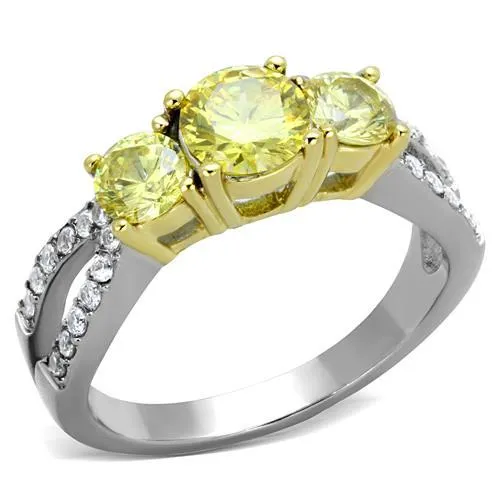 TK1795 - Two-Tone IP Gold (Ion Plating) Stainless Steel Ring with AAA Grade CZ in Topaz - Grocery