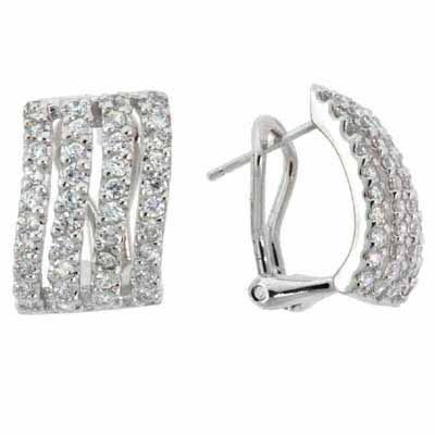 Sterling Silver CZ Rectangle Wave Earrings - Grocery