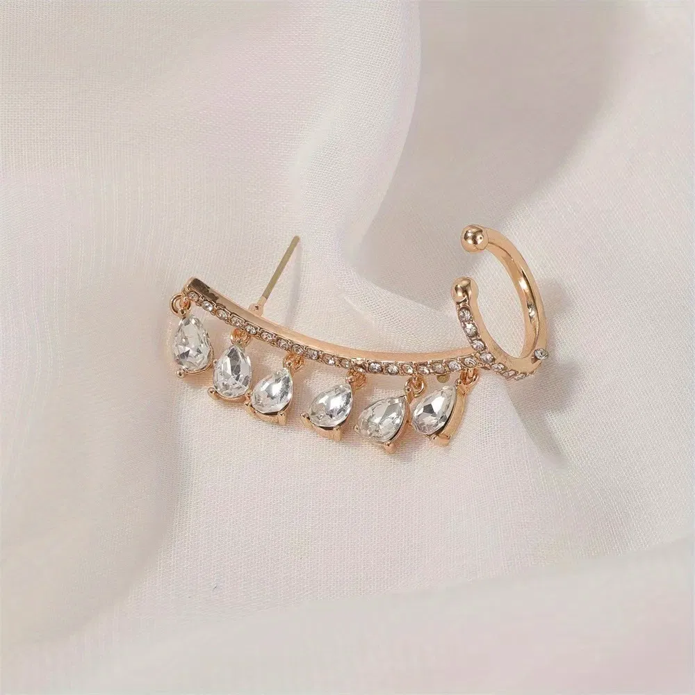 Sparkling Zircon Decor Luxury Ear Cuff Zinc Alloy Jewelry Creative Female Gift Party Banquet Engagement Accessories - Grocery