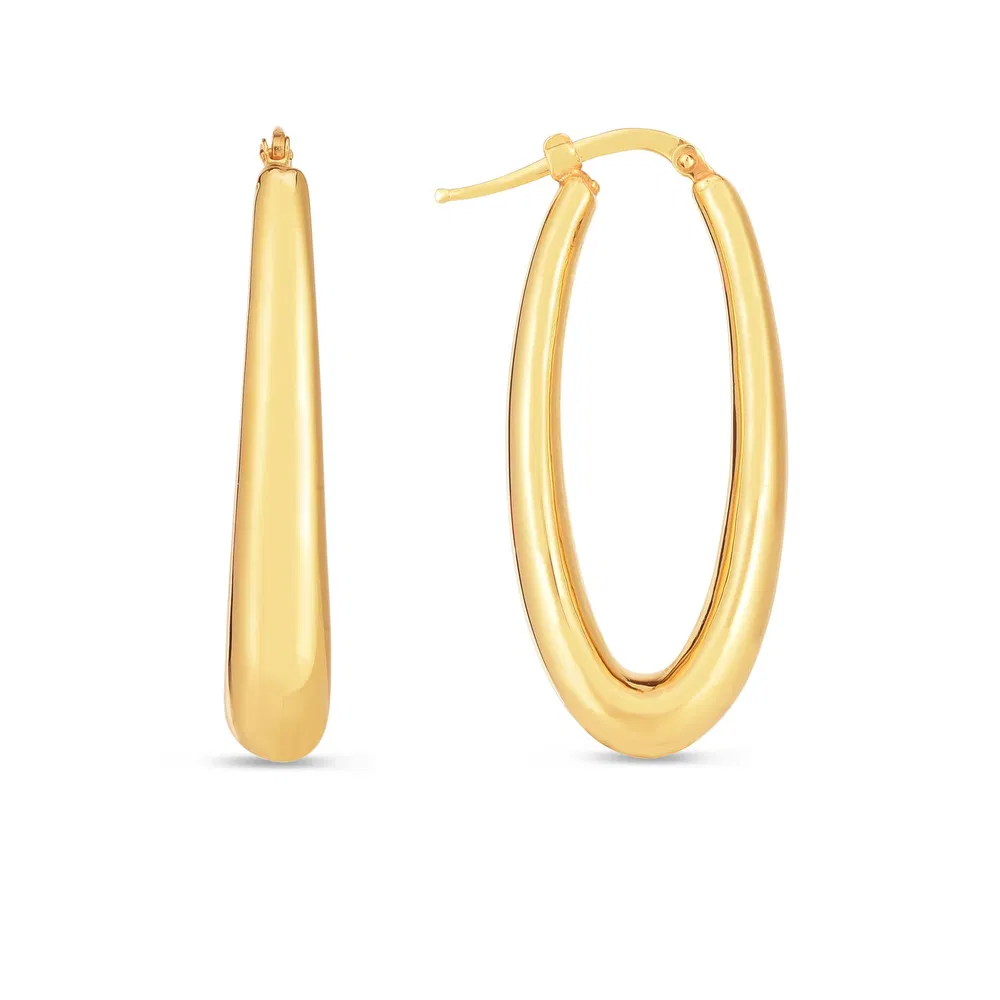 14k Yellow Gold Elongated Oval Hoops - Grocery