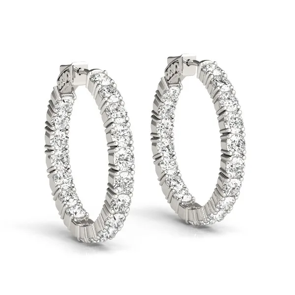 14k White Gold Two Sided Prong Set Diamond Hoop Earrings (3 1/2 cttw) - Grocery