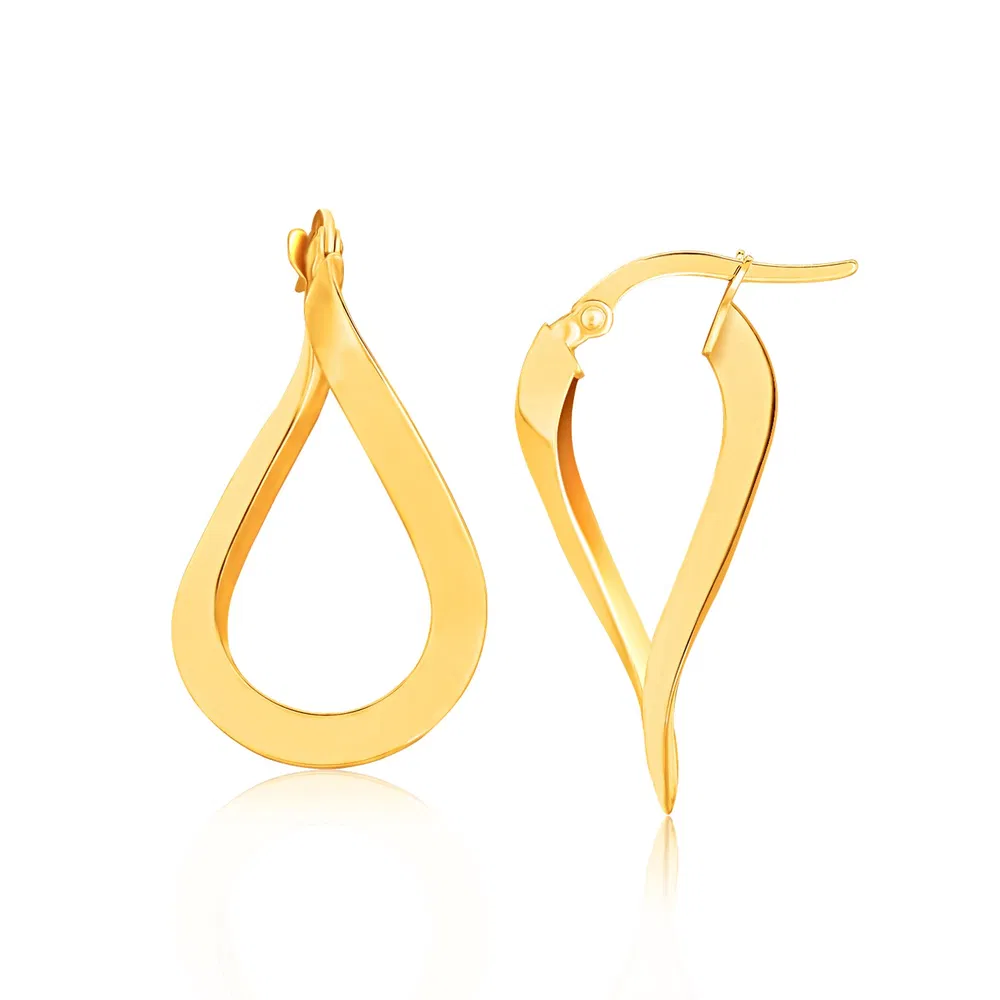 14k Yellow Gold Flat Polished Twisted Hoop Earrings - Grocery