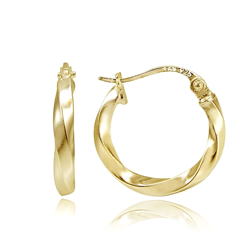 Gold Tone over Sterling Silver 2mm Twist Round Hoop Earrings, 15mm - Grocery