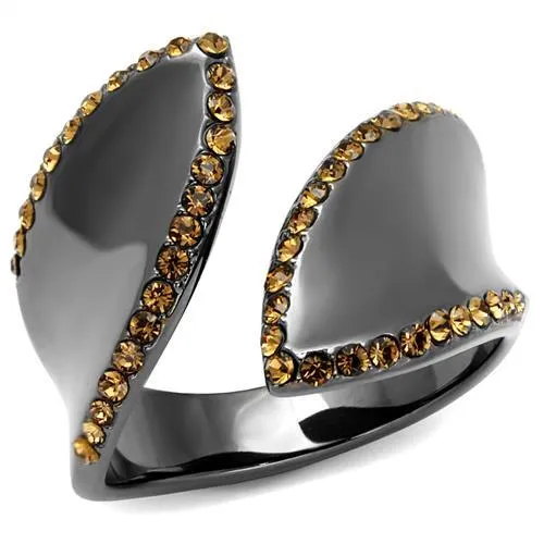 TK2692 - IP Light Black (IP Gun) Stainless Steel Ring with Top Grade Crystal in Smoked Quartz - Grocery