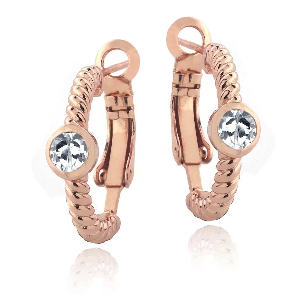 Rose Gold Tone Created White Sapphire Round Shrimp Clutchless Earrings - Grocery