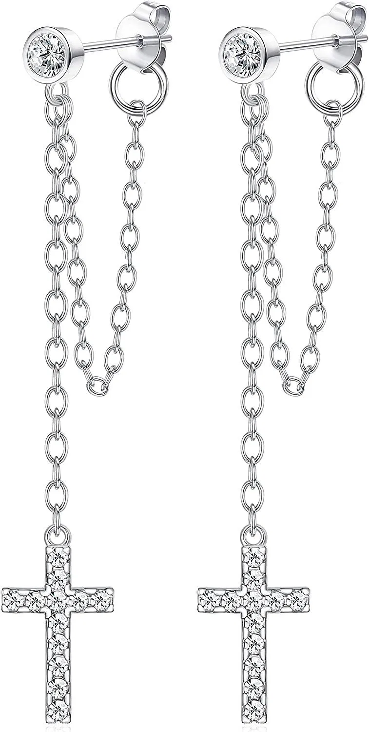 Cross Dangle Earrings Chain Dangling Tone Stud Earrings for Men Women - Grocery