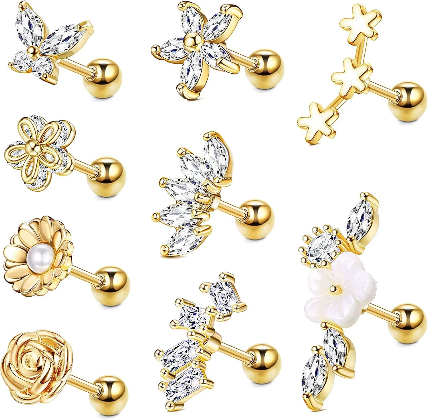 Cartilage Stud Earrings for Women 16G Stainless Silver Plated Conch Helix Tragus Piercing - Grocery