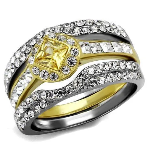 TK2291 - Two-Tone IP Gold (Ion Plating) Stainless Steel Ring with AAA Grade CZ in Topaz - Grocery
