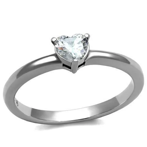 TK2904 - High polished (no plating) Stainless Steel Ring with AAA Grade CZ in Clear - Grocery