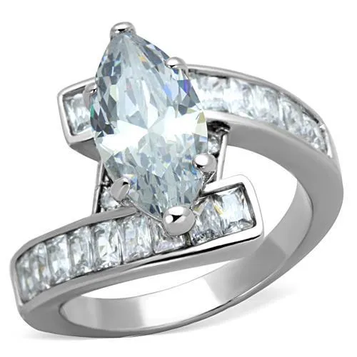 TK1754 - High polished (no plating) Stainless Steel Ring with AAA Grade CZ in Clear - Grocery