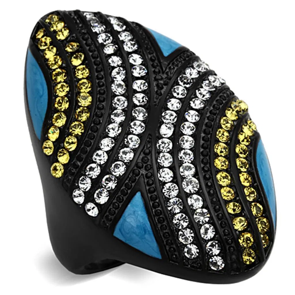 TK1294 - IP Black(Ion Plating) Stainless Steel Ring with Top Grade Crystal in Citrine Yellow - Grocery