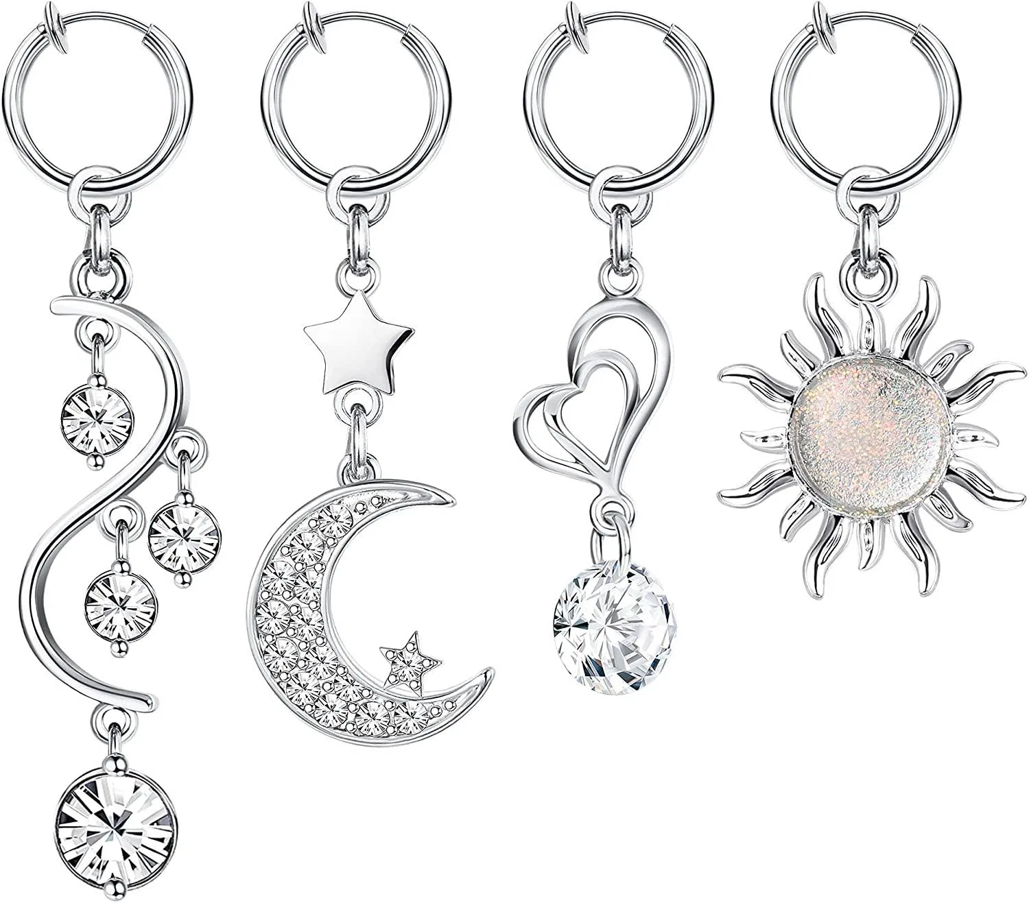 4pcs Clip on Belly Button Rings Stainless Fake Belly Rings Dangle Non Piercing Belly Button Piercing Faux Navel Rings - Grocery