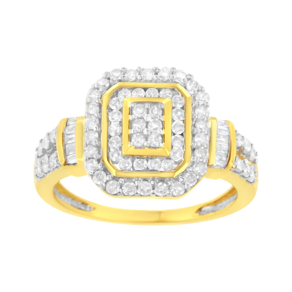 10K Yellow Gold Plated .925 Sterling Silver 3/4 Cttw Diamond Cluster Ring (I-J color, I1-I2 Clarity) - Grocery