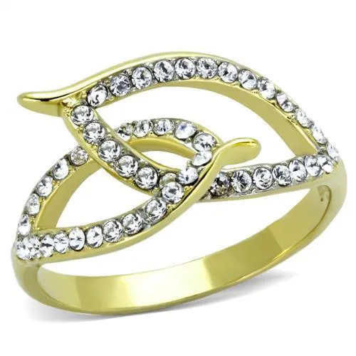 TK1907 - Two-Tone IP Gold (Ion Plating) Stainless Steel Ring with Top Grade Crystal in Clear - Grocery