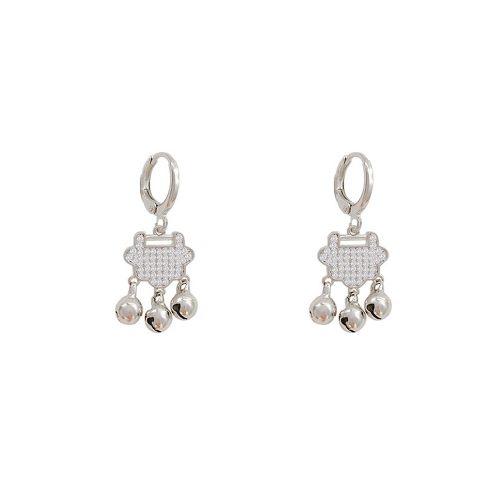 Long Life Lock Earrings Ancient Style S925 Silver Eardrop Earring Chinese Style Classical Temperament Earrings - Grocery