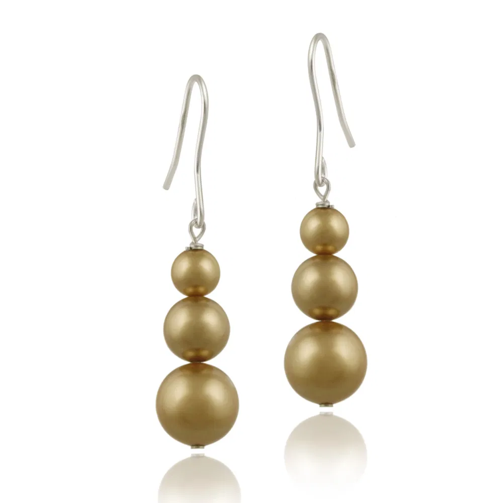Sterling Silver Gold Swarovski Elements Pearl Drop Earrings - Grocery