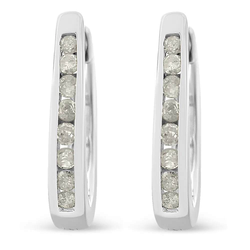 10K White Gold 1/4 Cttw Channel Set Diamond Hoop Earrings (I-J Color, I3 Clarity) - Grocery