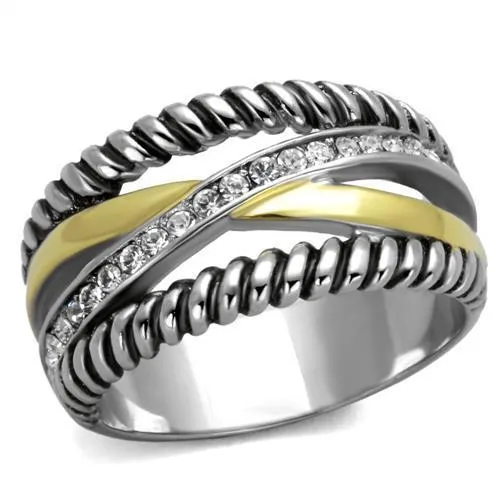 TK1825 - Two-Tone IP Gold (Ion Plating) Stainless Steel Ring with Top Grade Crystal in Clear - Grocery