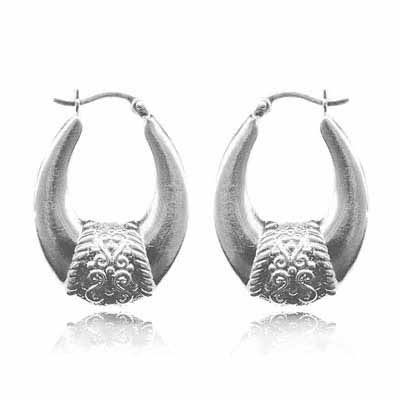Sterling Silver Oval Bali Hoop Earrings - Grocery