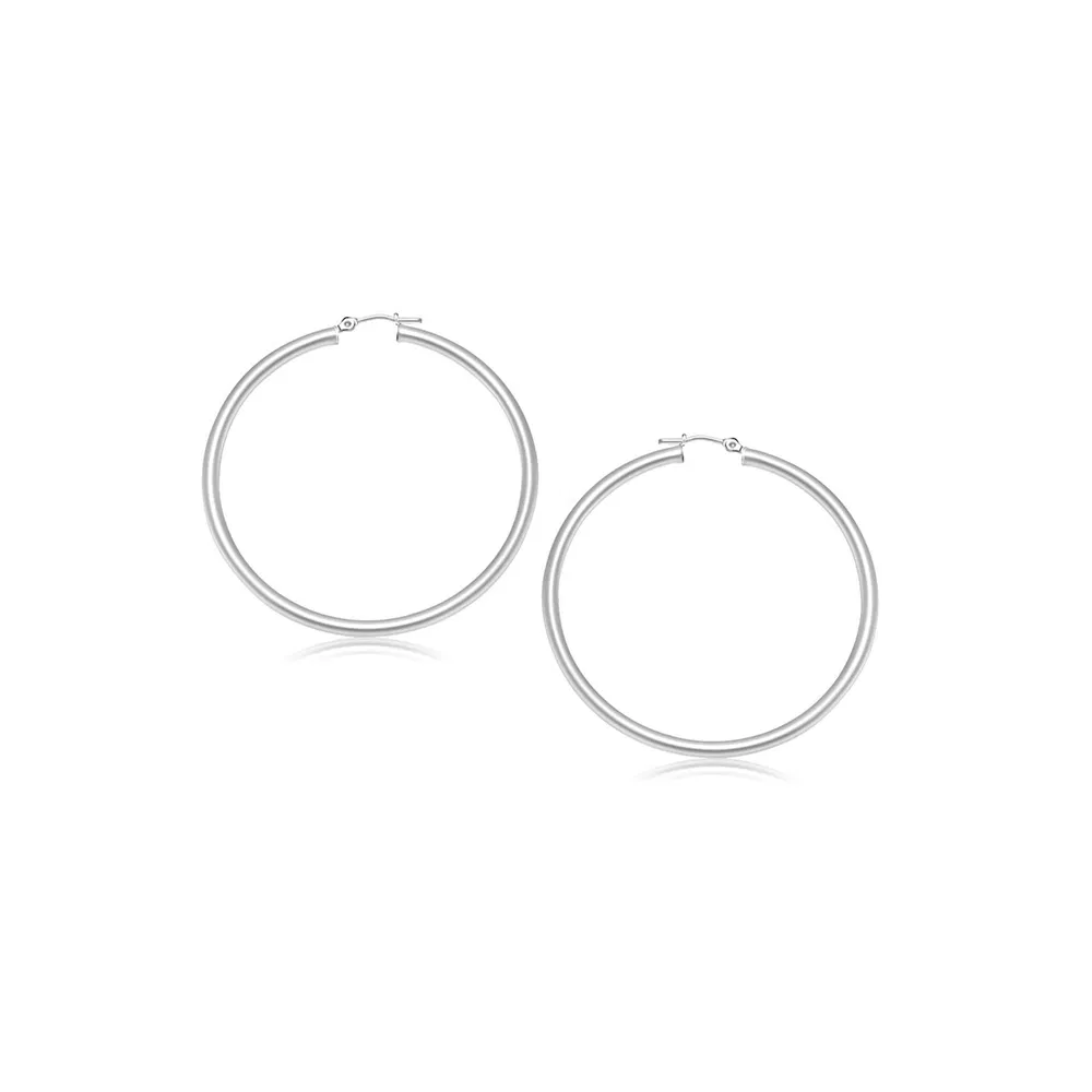 14k White Gold Polished Hoop Earrings (3x20mm) - Grocery