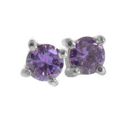 Sterling Silver Simulated Amethyst Stone 6mm round circle stud Earrings - Grocery