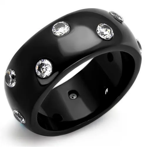 TK2196 - IP Black(Ion Plating) Stainless Steel Ring with AAA Grade CZ in Clear - Grocery