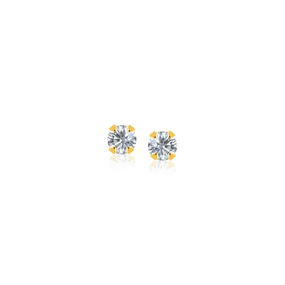 14k Yellow Gold Stud Earrings with Faceted White Cubic Zirconia(2mm) - Grocery