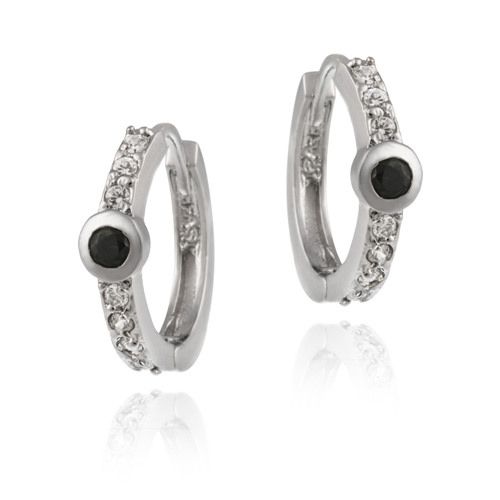 Sterling Silver Black Genuine Sapphire and Simulated Diamond CZ Hoop Earrings - Grocery