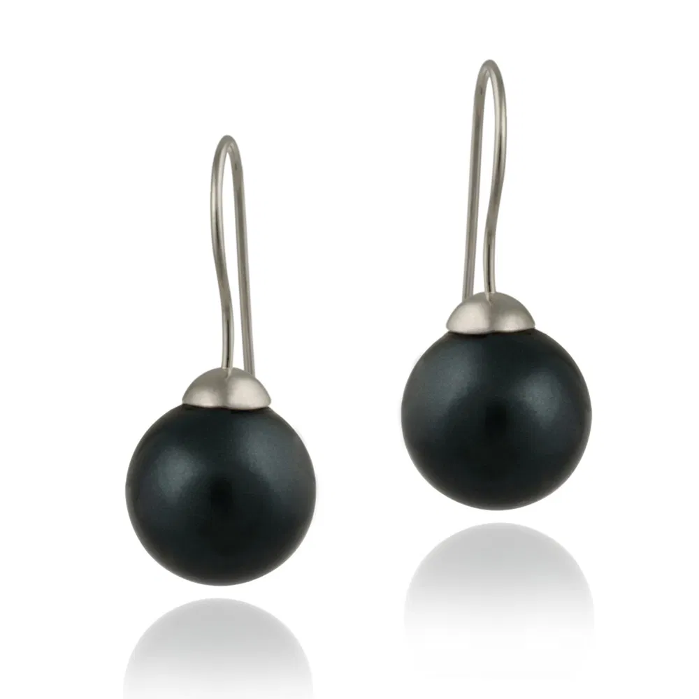 Sterling Silver 14mm Dark Blue Shell Pearl Drop Earrings - Grocery