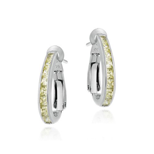 Sterling Silver Channel Set Light Green CZ Half Hoop Earrings - Grocery