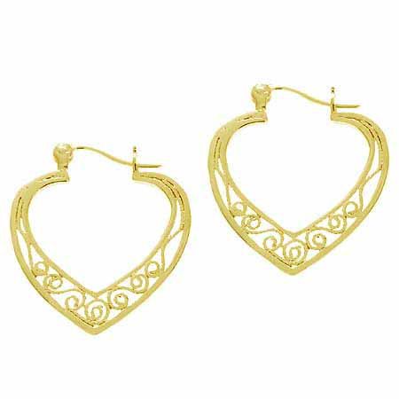 18K Gold over Sterling Silver Filigree Heart Hoop Earrings - Grocery