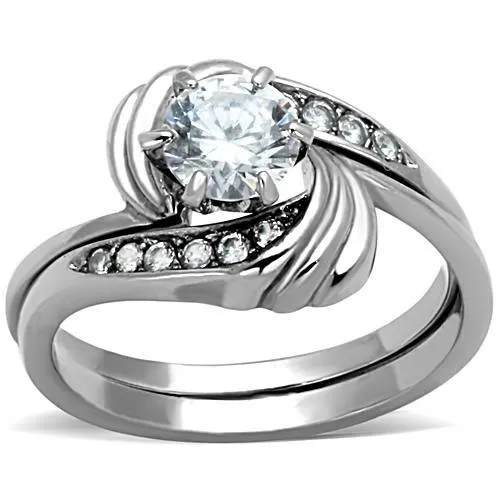 TK1429 - High polished (no plating) Stainless Steel Ring with AAA Grade CZ in Clear - Grocery
