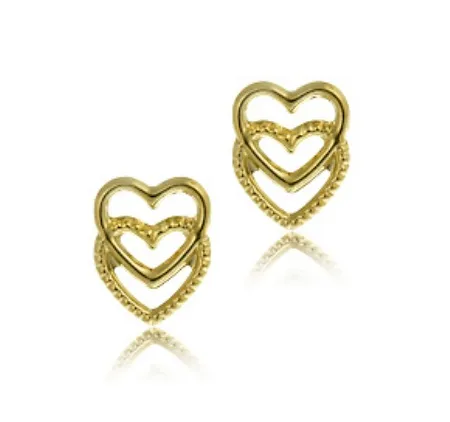 14k Gold Double Heart Stud Earrings - Grocery