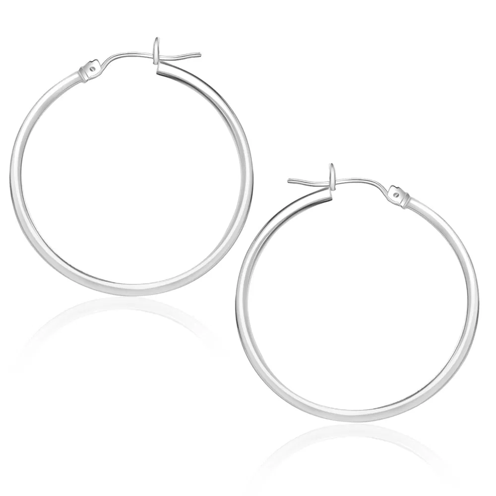 14k White Gold Polished Hoop Earrings (1.5x25mm) - Grocery