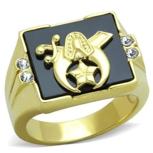 TK1890 - IP Gold(Ion Plating) Stainless Steel Ring with Synthetic Onyx in Jet - Grocery