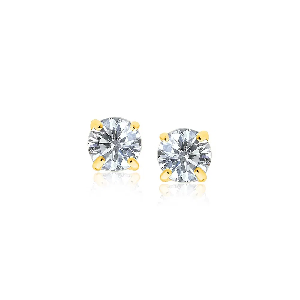 14k Yellow Gold Stud Earrings with White Hue Faceted Cubic Zirconia(5mm) - Grocery