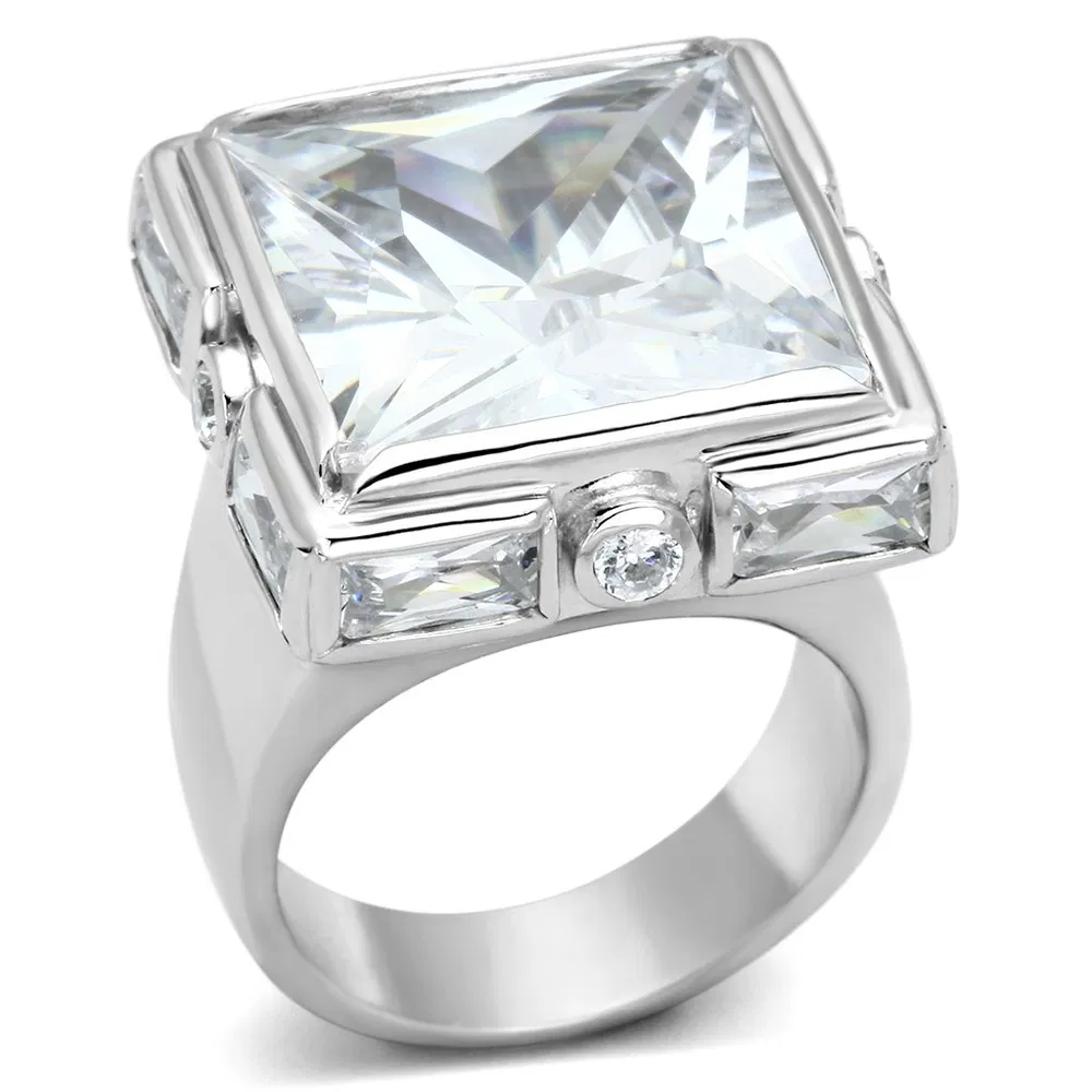 LOAS862 - Rhodium 925 Sterling Silver Ring with AAA Grade CZ in Clear - Grocery