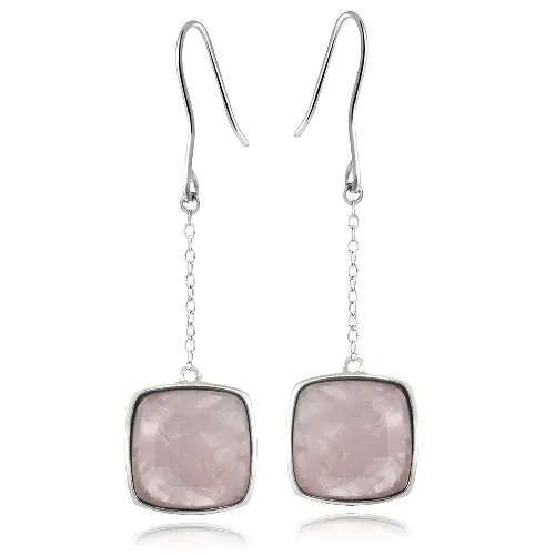 Sterling Silver Rose Quartz Square Dangle Earrings - Grocery