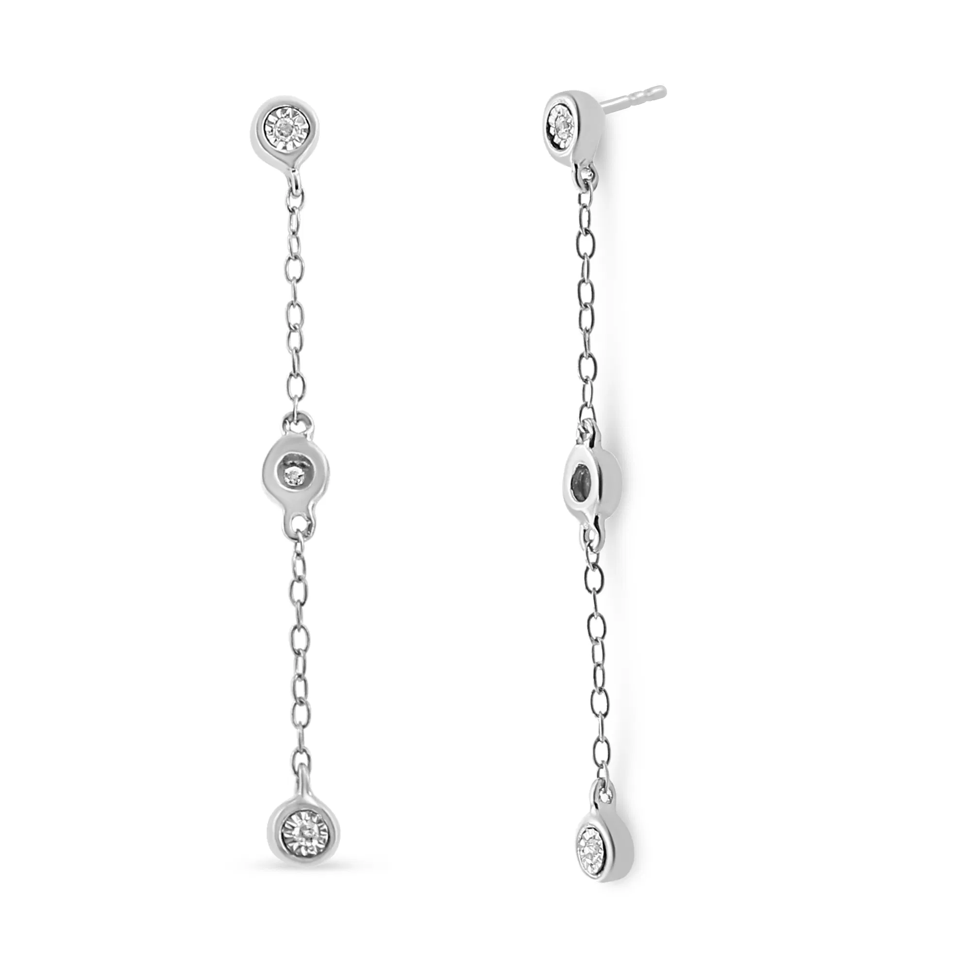 .925 Sterling Silver Miracle Set Diamond Accent 3-Stone Drop and Dangle Earring (I-J Color, I3 Clarity) - Grocery