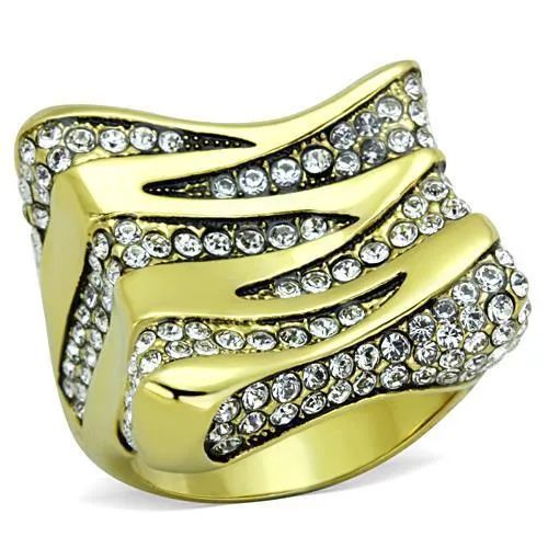 TK1709 - IP Gold(Ion Plating) Stainless Steel Ring with Top Grade Crystal in Clear - Grocery