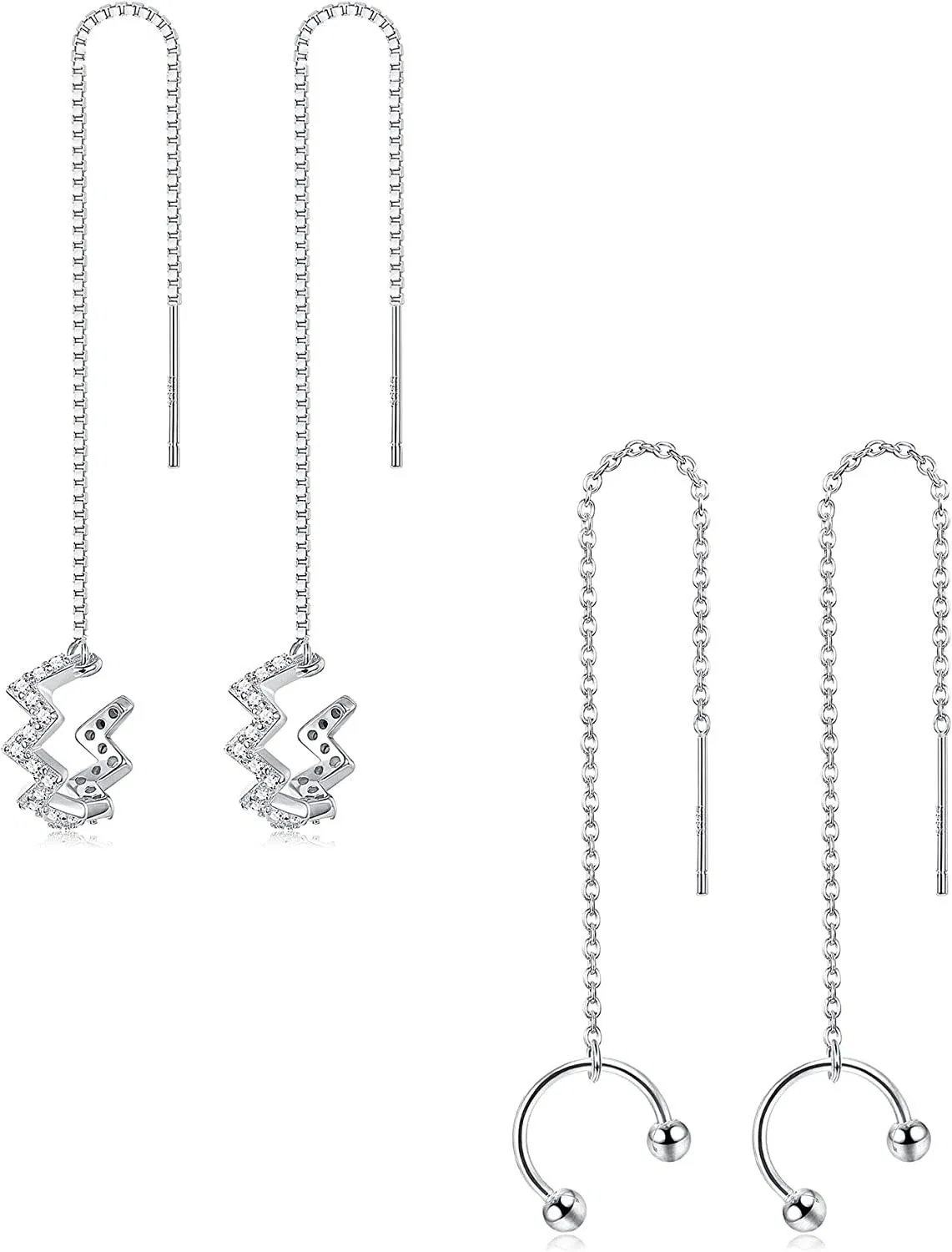 Ear Cuff Earrings for Women CZ Ball Wrap Tassel Chain Danlge Earrings Wave Threader Cartilage Earrings - Grocery