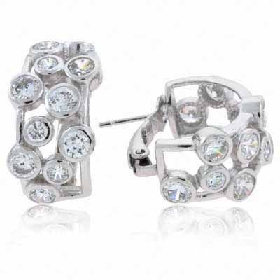 Sterling Silver CZ Bubble Hoop Earrings - Grocery