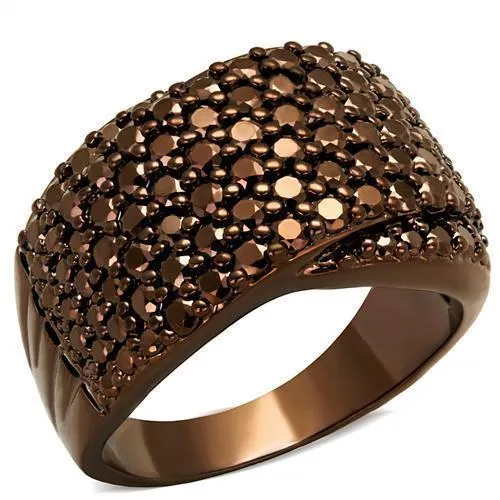 3W1097 - IP Coffee light Brass Ring with AAA Grade CZ in Light Coffee - Grocery