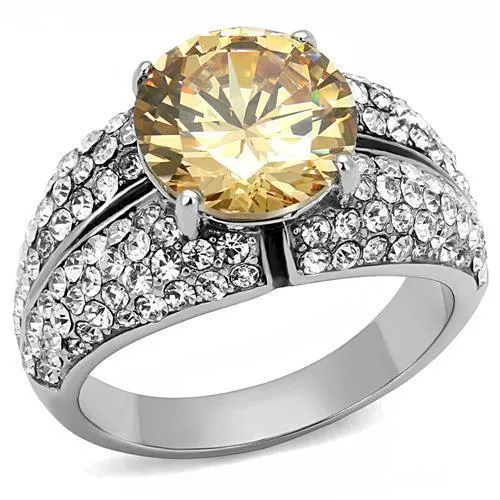TK3031 - High polished (no plating) Stainless Steel Ring with AAA Grade CZ in Champagne - Grocery