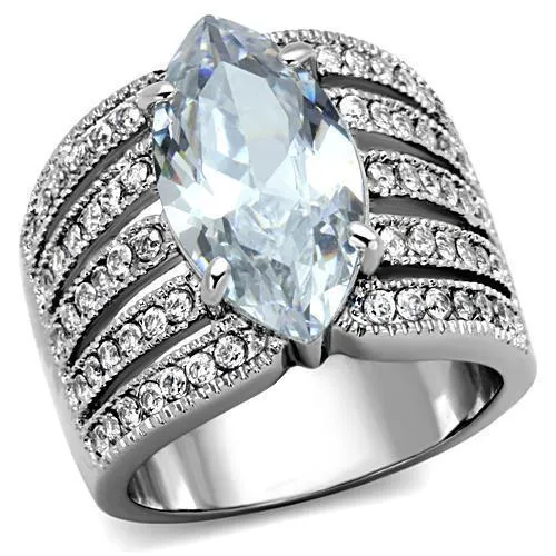 TK1752 - High polished (no plating) Stainless Steel Ring with AAA Grade CZ in Clear - Grocery