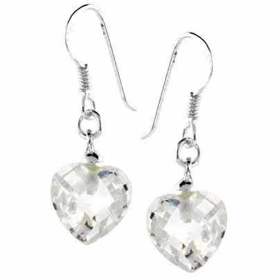 Sterling Silver CZ Heart Dangle Earrings - Grocery
