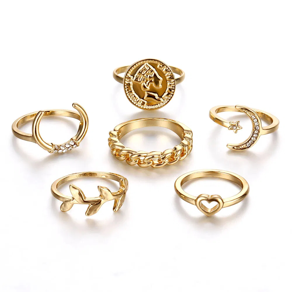Coin Crescent Leaves Knuckle Ring 6-piece Set - Grocery