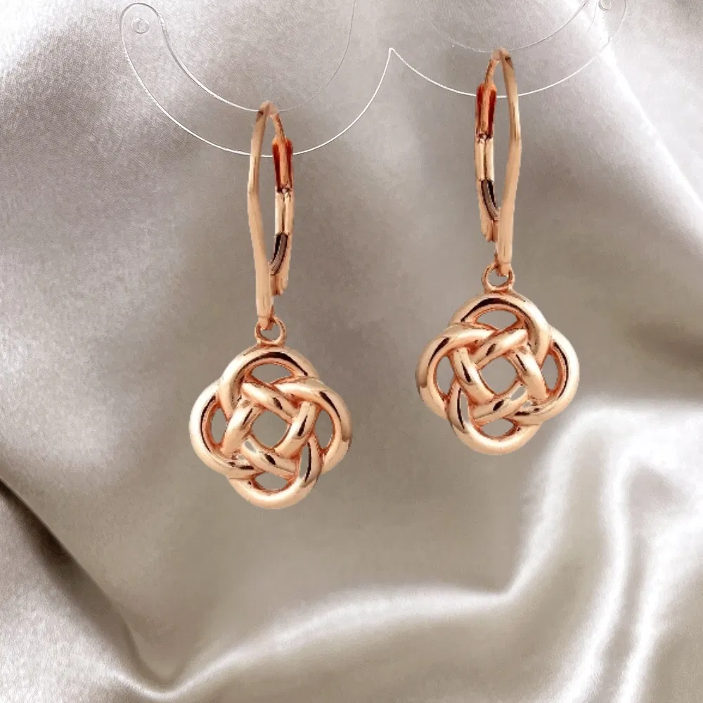 18K Rose Gold Sterling Silver Love Knot Flower Dangle Leverback Earrings - Grocery