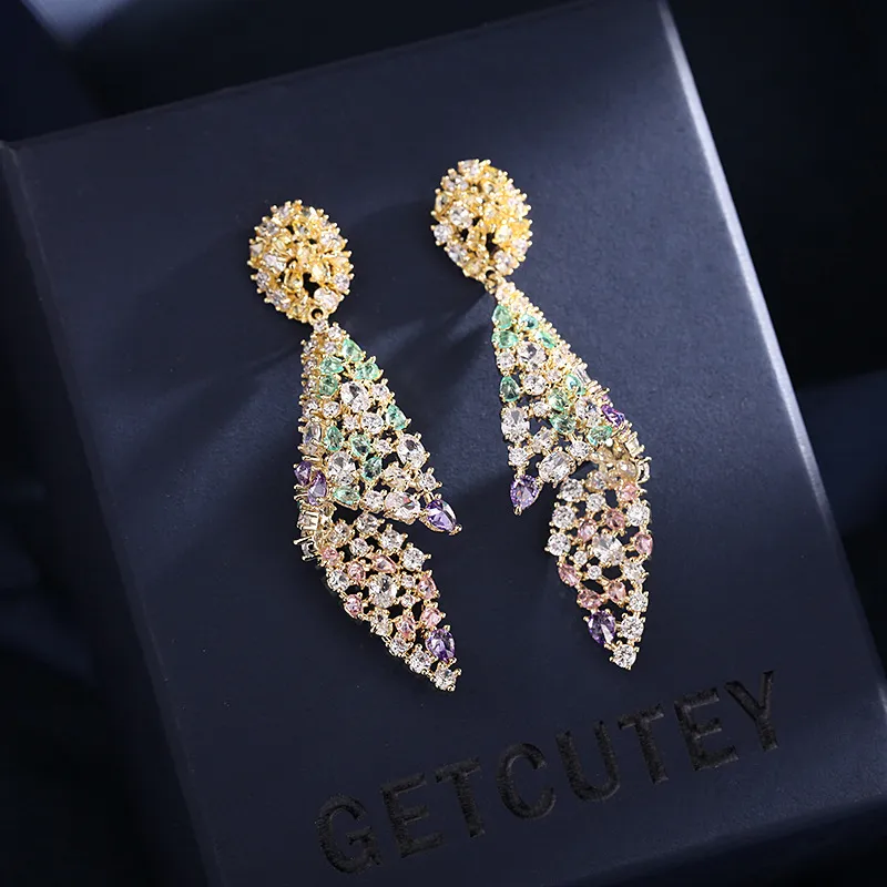 Heavy Industry Color Zirconium Earrings Irregular Zircon Earrings Female 925 Silver Needle Conch - Grocery